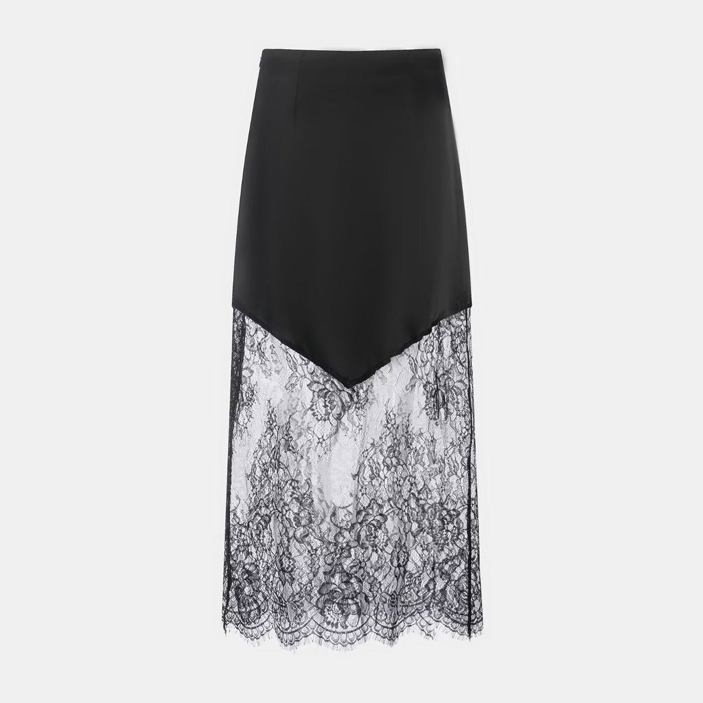 Vêtements Femme Hiver Sexy Jupe Longue Taille Haute en Dentelle Transparente