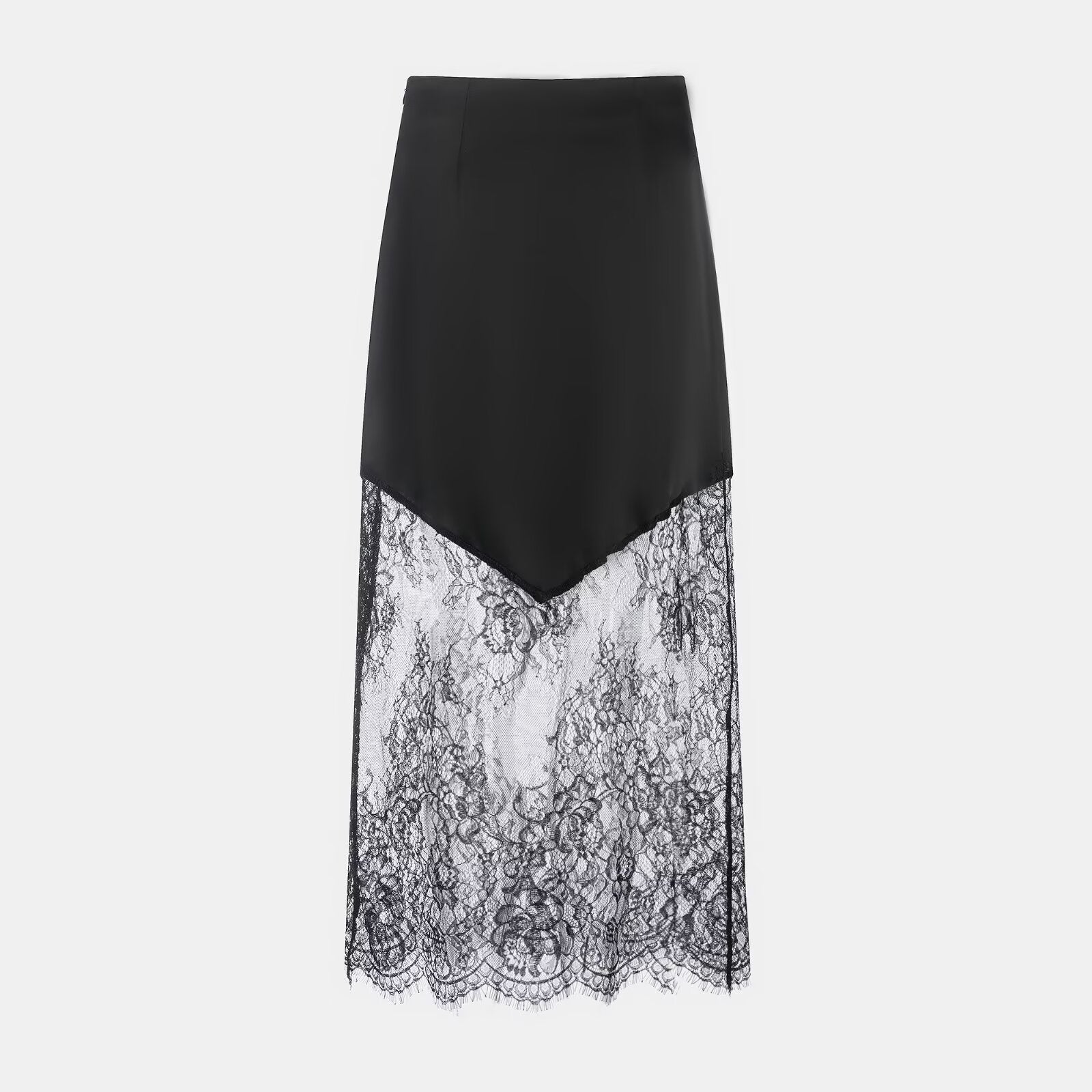 Vêtements Femme Hiver Sexy Jupe Longue Taille Haute en Dentelle Transparente