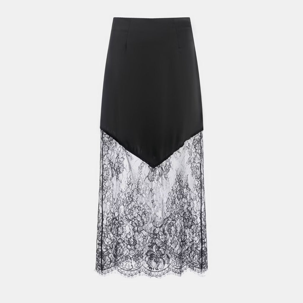 Vêtements Femme Hiver Sexy Jupe Longue Taille Haute en Dentelle Transparente