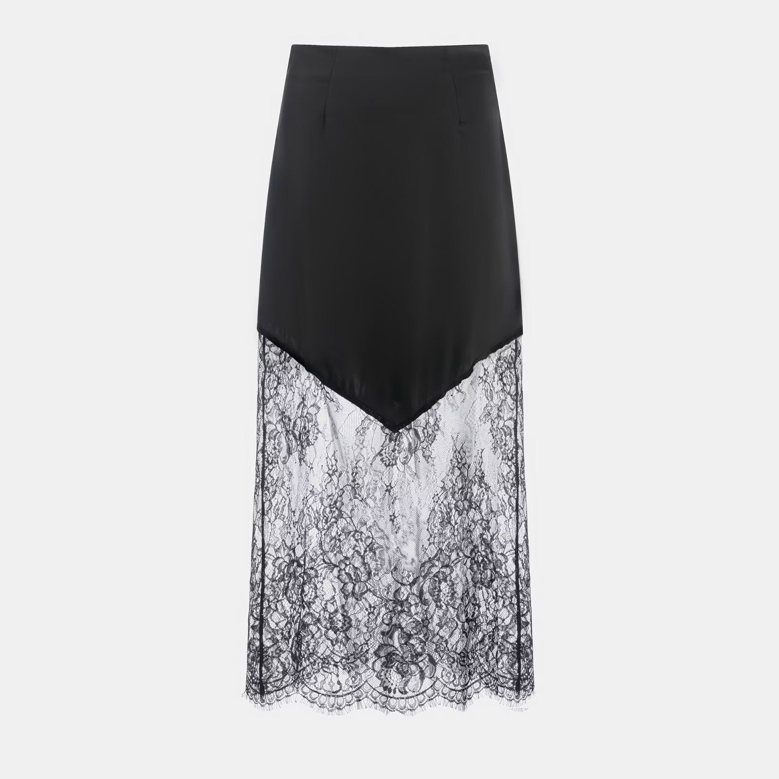 Vêtements Femme Hiver Sexy Jupe Longue Taille Haute en Dentelle Transparente