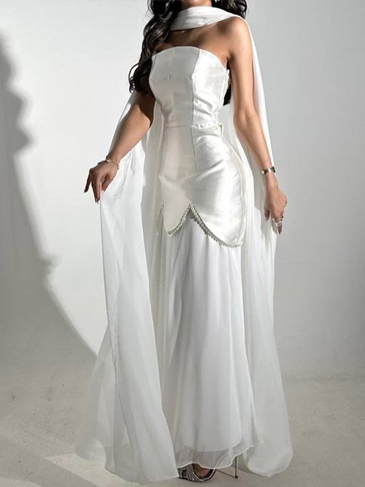 Damenbekleidung Winter Sexy Rückenfrei Ärmellos Einfarbiges Tube Top Mesh-Stitching Kleid