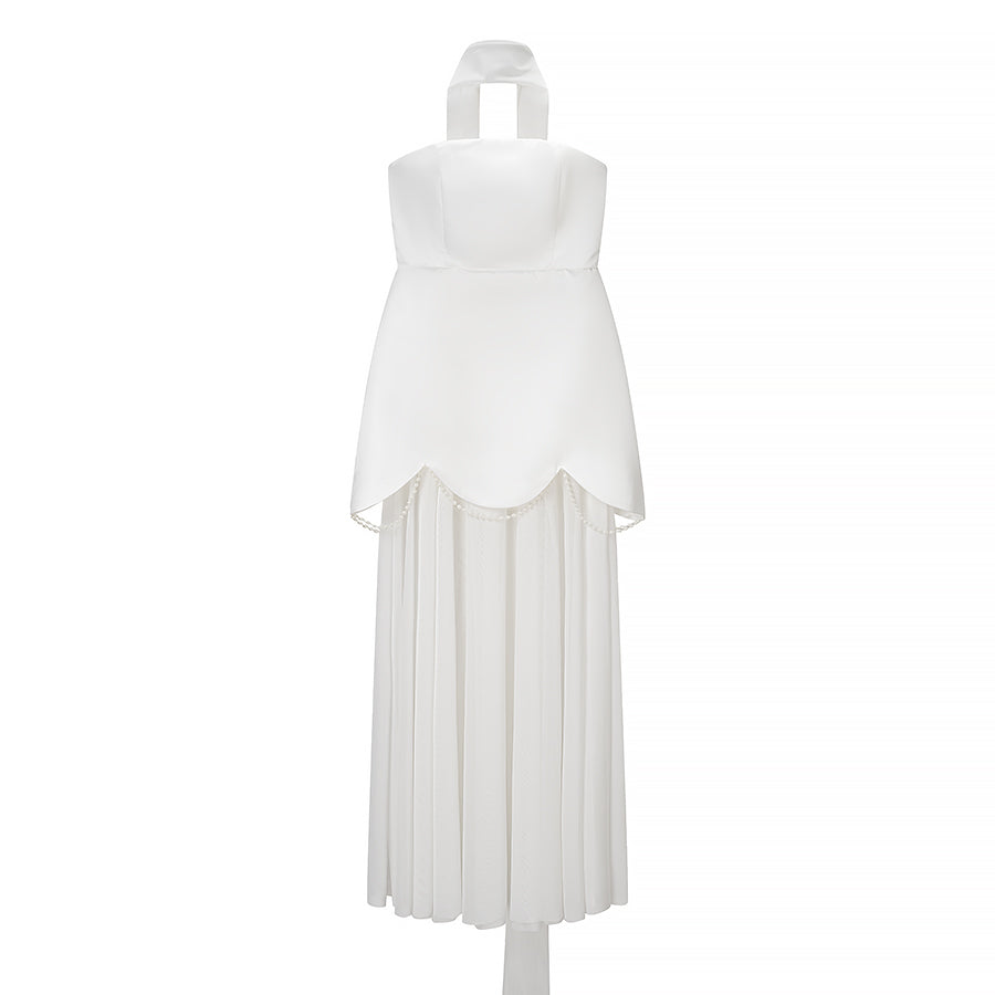 Damenbekleidung Winter Sexy Rückenfrei Ärmellos Einfarbiges Tube Top Mesh-Stitching Kleid