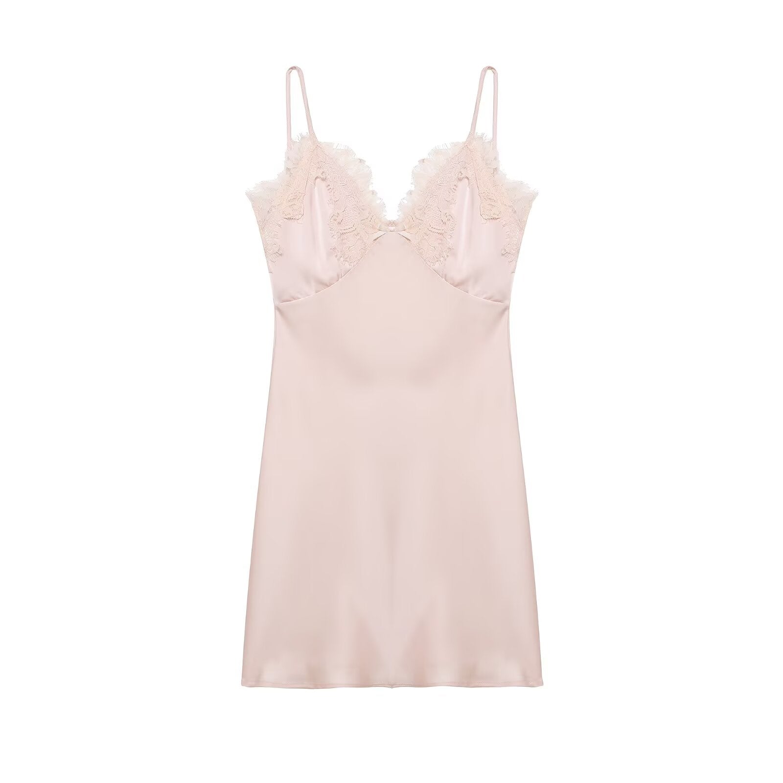 Frühling Damenbekleidung Eleganter, modischer, schlankmachender Seidensatin-Spitzen-Stich-Cami-Kleid