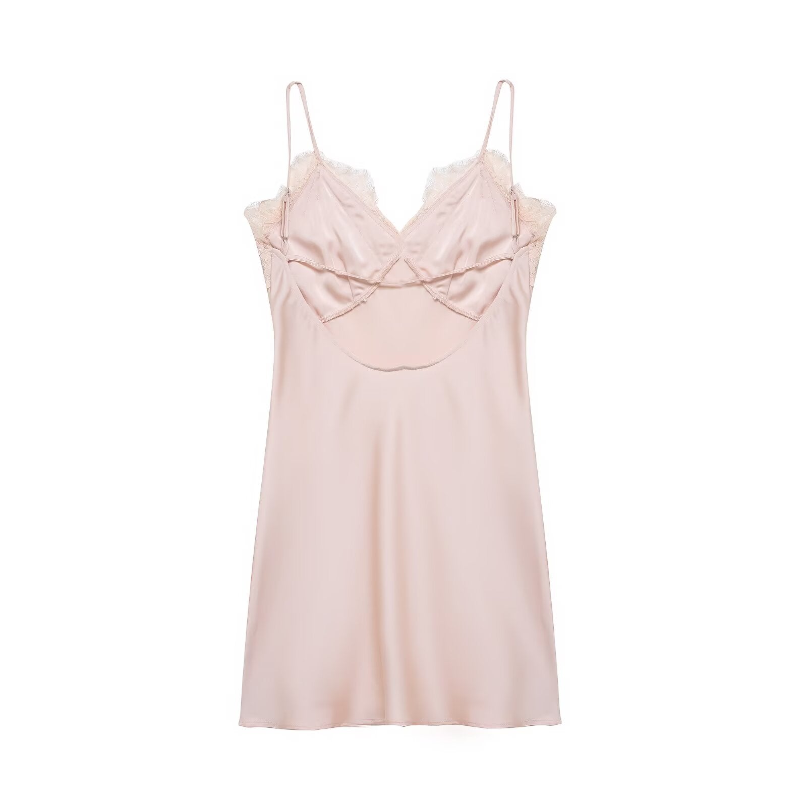 Frühling Damenbekleidung Eleganter, modischer, schlankmachender Seidensatin-Spitzen-Stich-Cami-Kleid