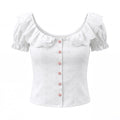 Spitzenkragen Nischenblase Ärmel Weißes Hemd Damen Eleganz Retro Einreihig Hohl Durchbrochen Stickerei Taille Eng Sexy Kleines Oberteil