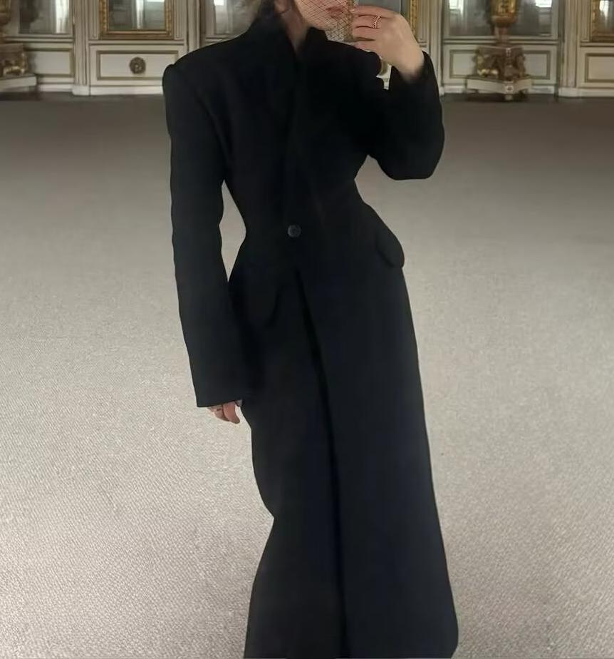 Manteau à col de couleur unie, coupe ajustée, à un bouton et manches longues pour femme