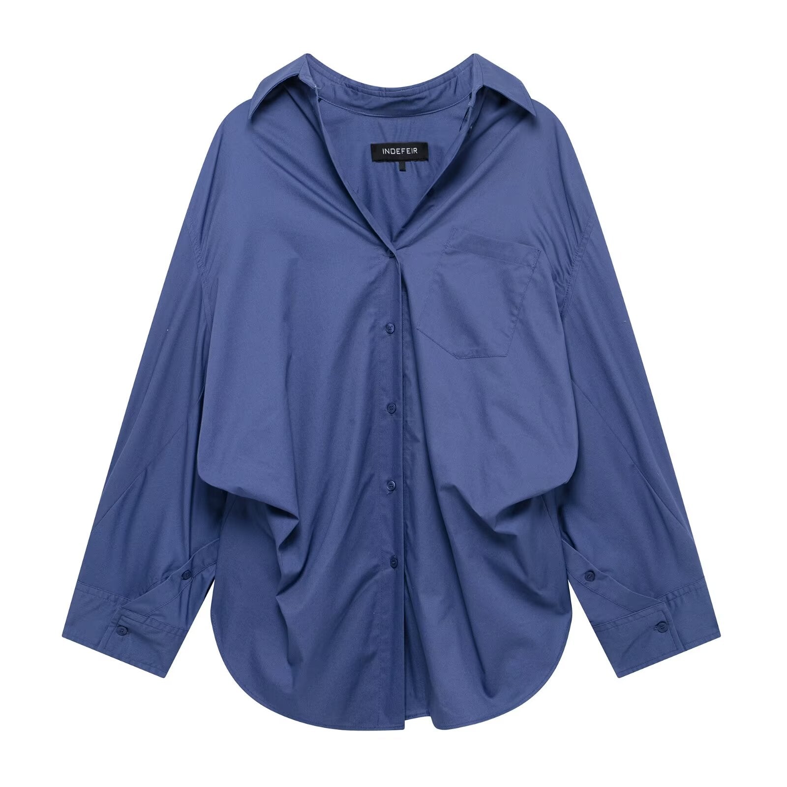 Damen Bluse aus gestreifter Popeline mit Patchwork-Muster, locker geschnitten, Kragen und langen Ärmeln