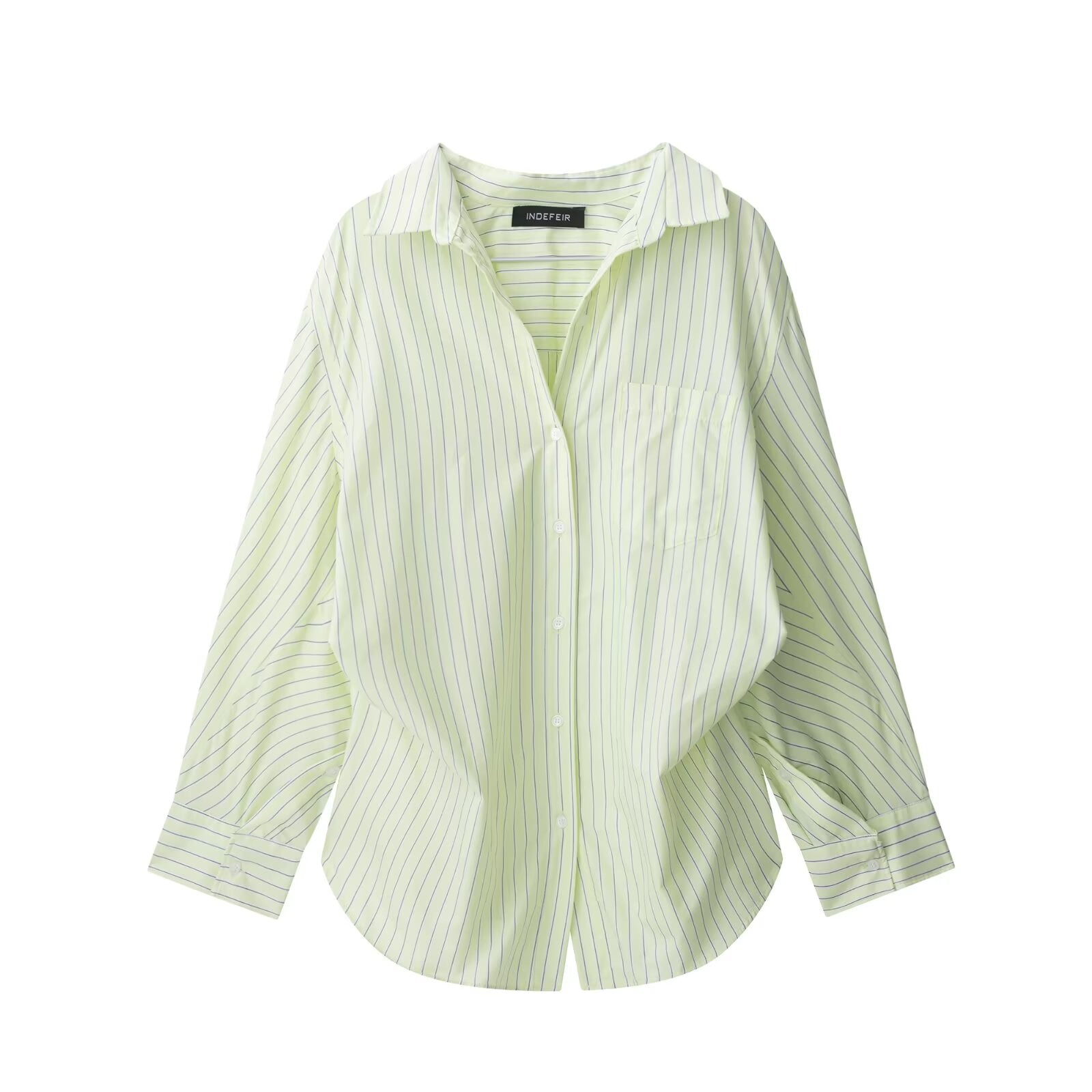 Damen Bluse aus gestreifter Popeline mit Patchwork-Muster, locker geschnitten, Kragen und langen Ärmeln
