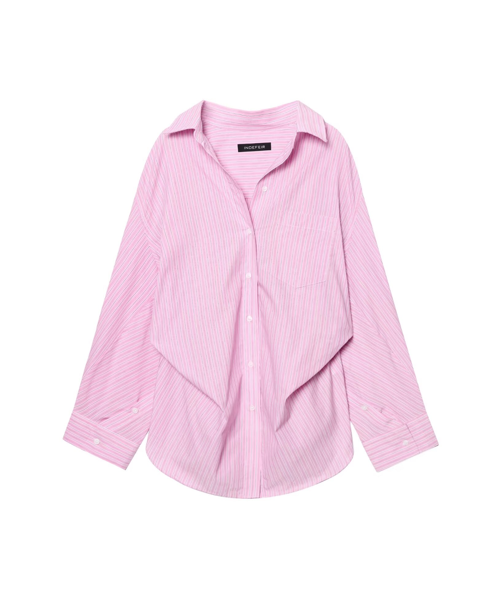 Damen Bluse aus gestreifter Popeline mit Patchwork-Muster, locker geschnitten, Kragen und langen Ärmeln