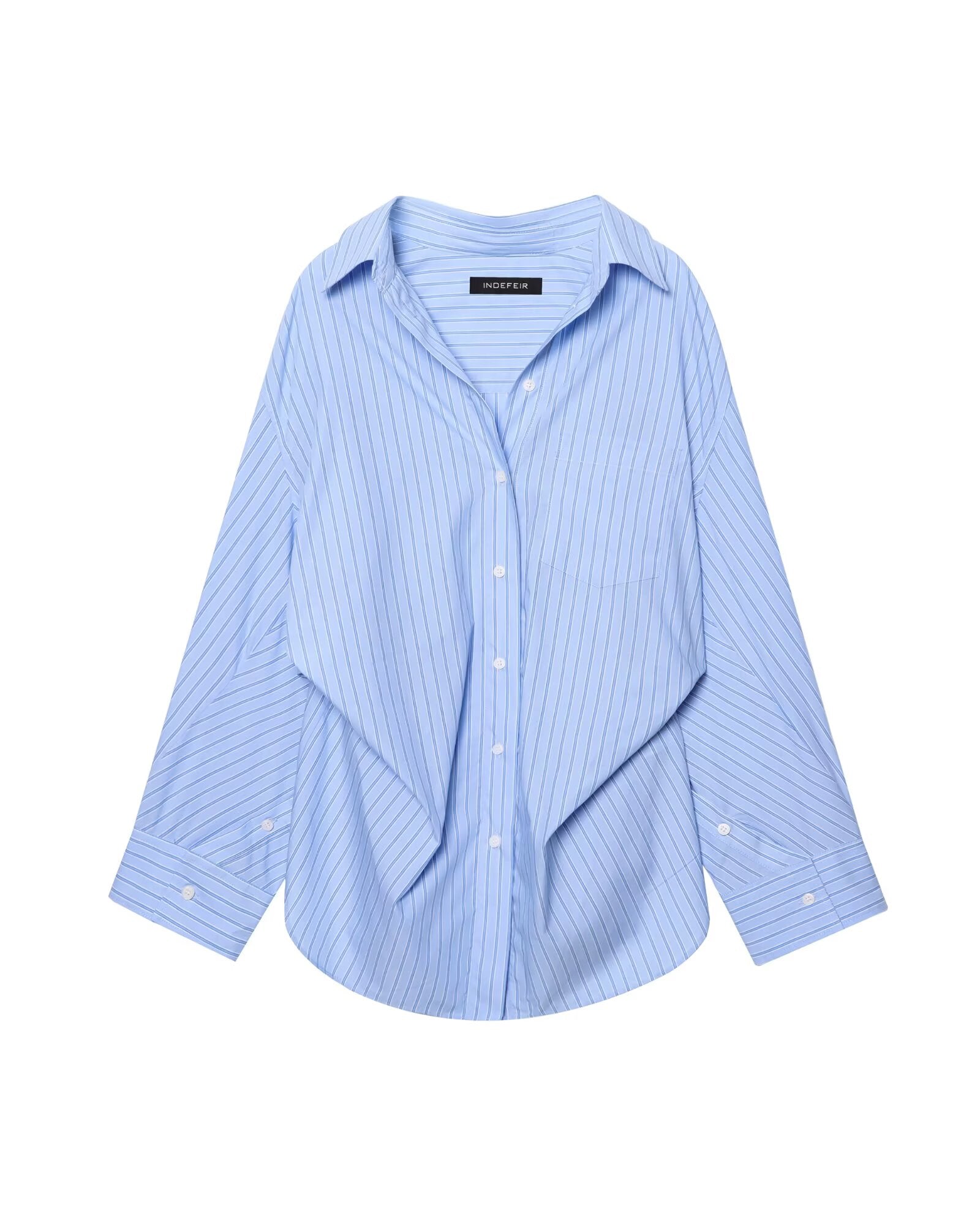 Damen Bluse aus gestreifter Popeline mit Patchwork-Muster, locker geschnitten, Kragen und langen Ärmeln