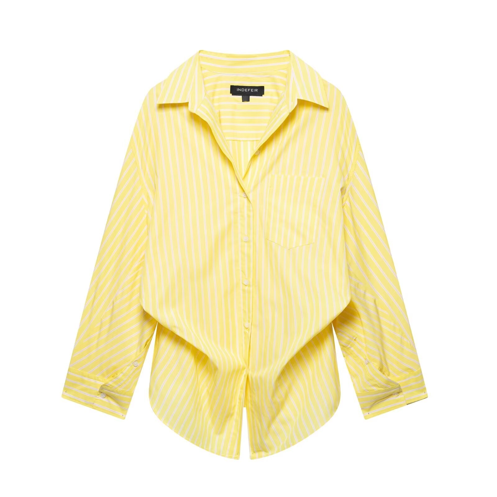Damen Bluse aus gestreifter Popeline mit Patchwork-Muster, locker geschnitten, Kragen und langen Ärmeln