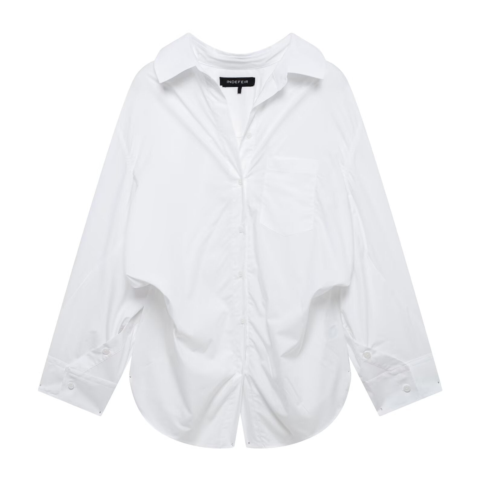 Damen Bluse aus gestreifter Popeline mit Patchwork-Muster, locker geschnitten, Kragen und langen Ärmeln