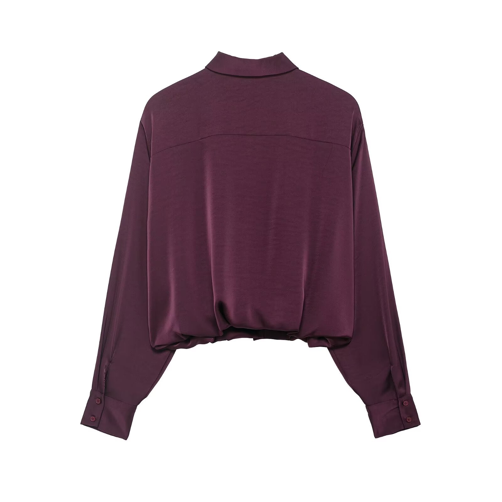 Damenbekleidung Herbst Retro Kurzarmhemd aus weinrotem Satin, leicht kombinierbar