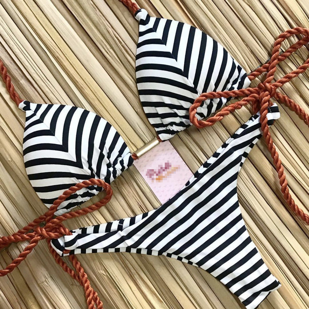Bedruckter Bikini mit Quasten-Bikini-Bademode