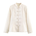 Veste en satin à col montant et boucles pour femme, manteau cintré