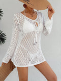 Damen Strandkleid Strandüberwurf Damenbekleidung Langarm Sexy Cutout Transparenter gebundener Rock