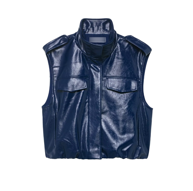 Vêtements féminins Ensembles décontractés deux pièces Gilet en cuir Mini-jupe