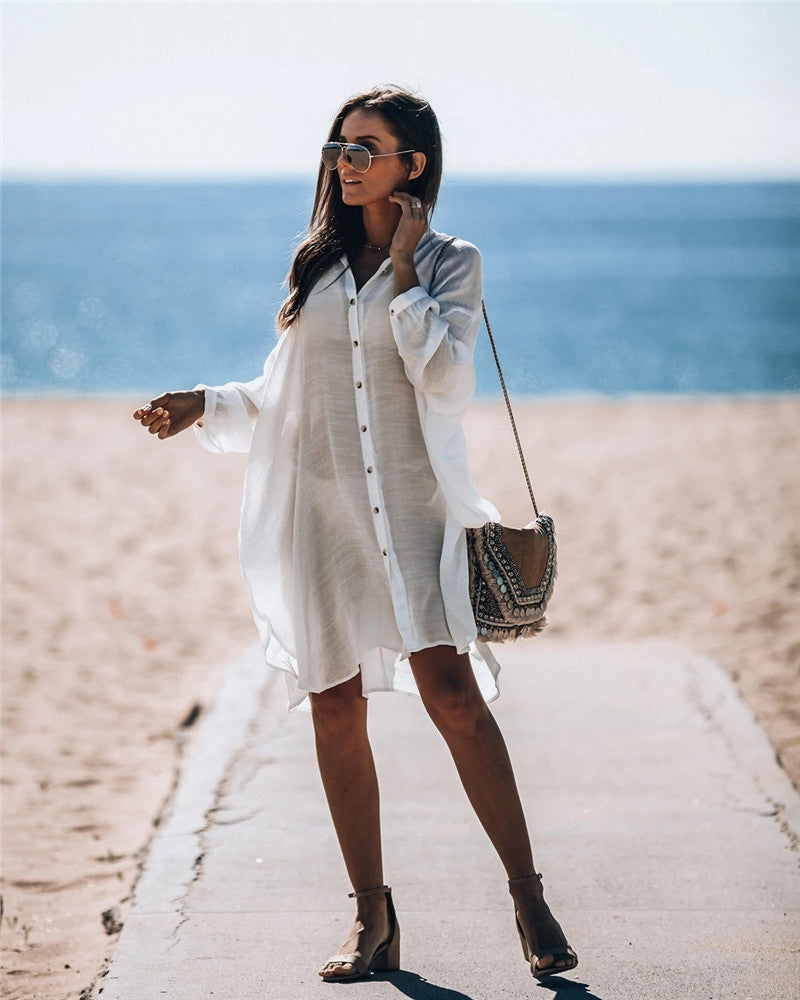 Nouvelle chemise en bambou boutonnée, protection solaire de plage, chemise décontractée de bord de mer, jupe de vacances