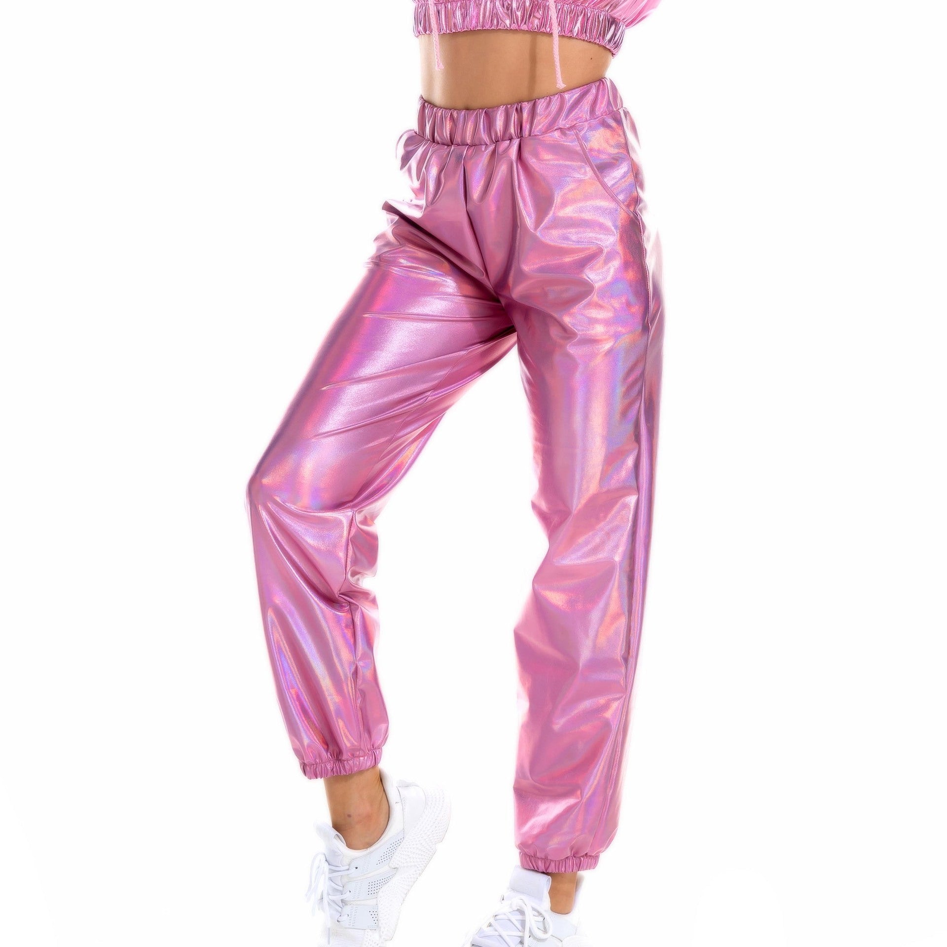 Lässige Sport Street Hip Hop Party Glänzende Bunte Hose Hologramm Laser Weite Damenhose