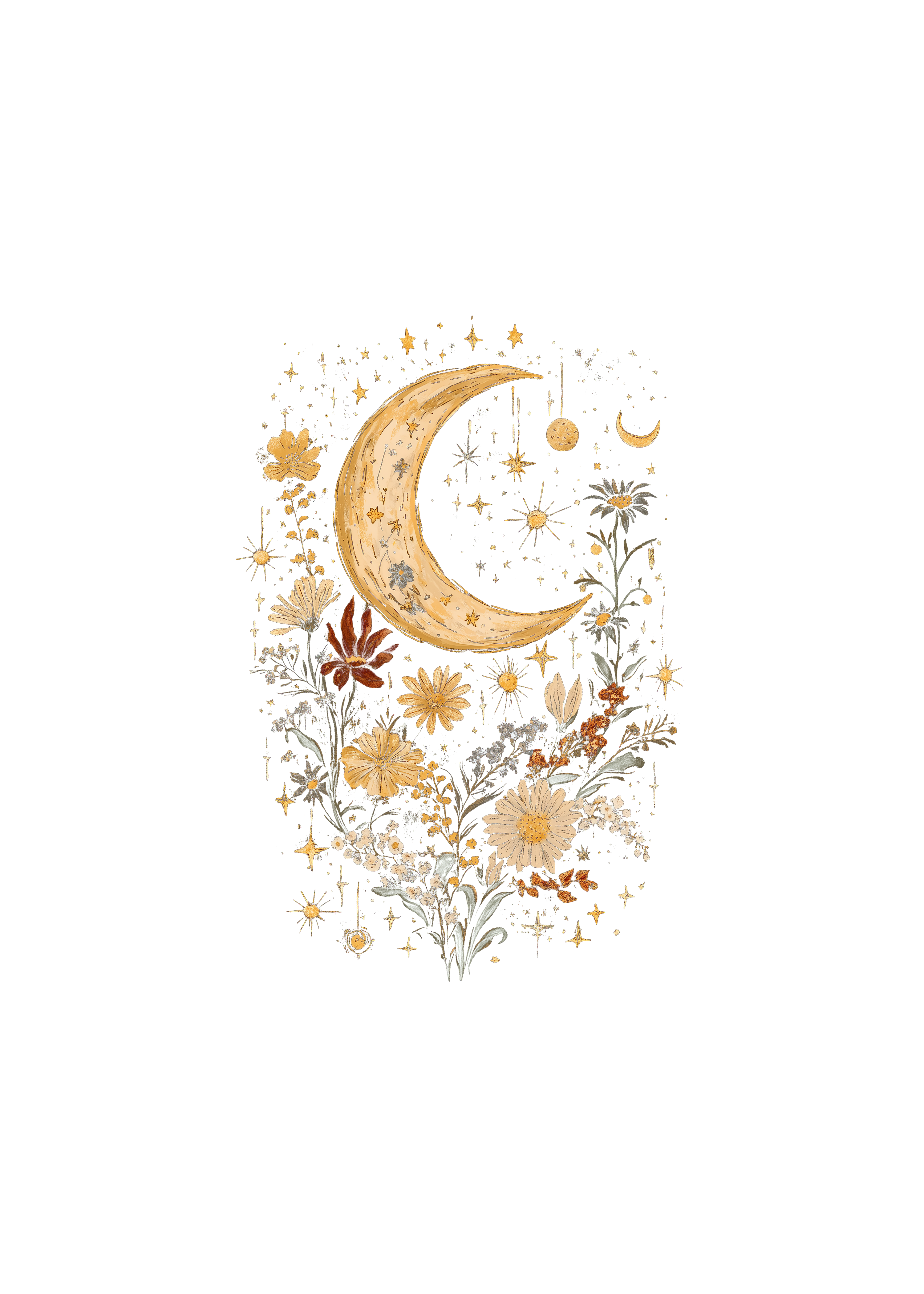 Celestial Moon Boho Flowers Vintage Unisex Bamboo/Cotton Graphic T-Shirt - The7Letter