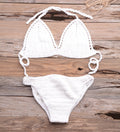 Strand passender geteilter Bikini mit Cut-Outs, ausgehöhlt, handgehäkelt, gewebt, einfarbiges Badeanzug-Set