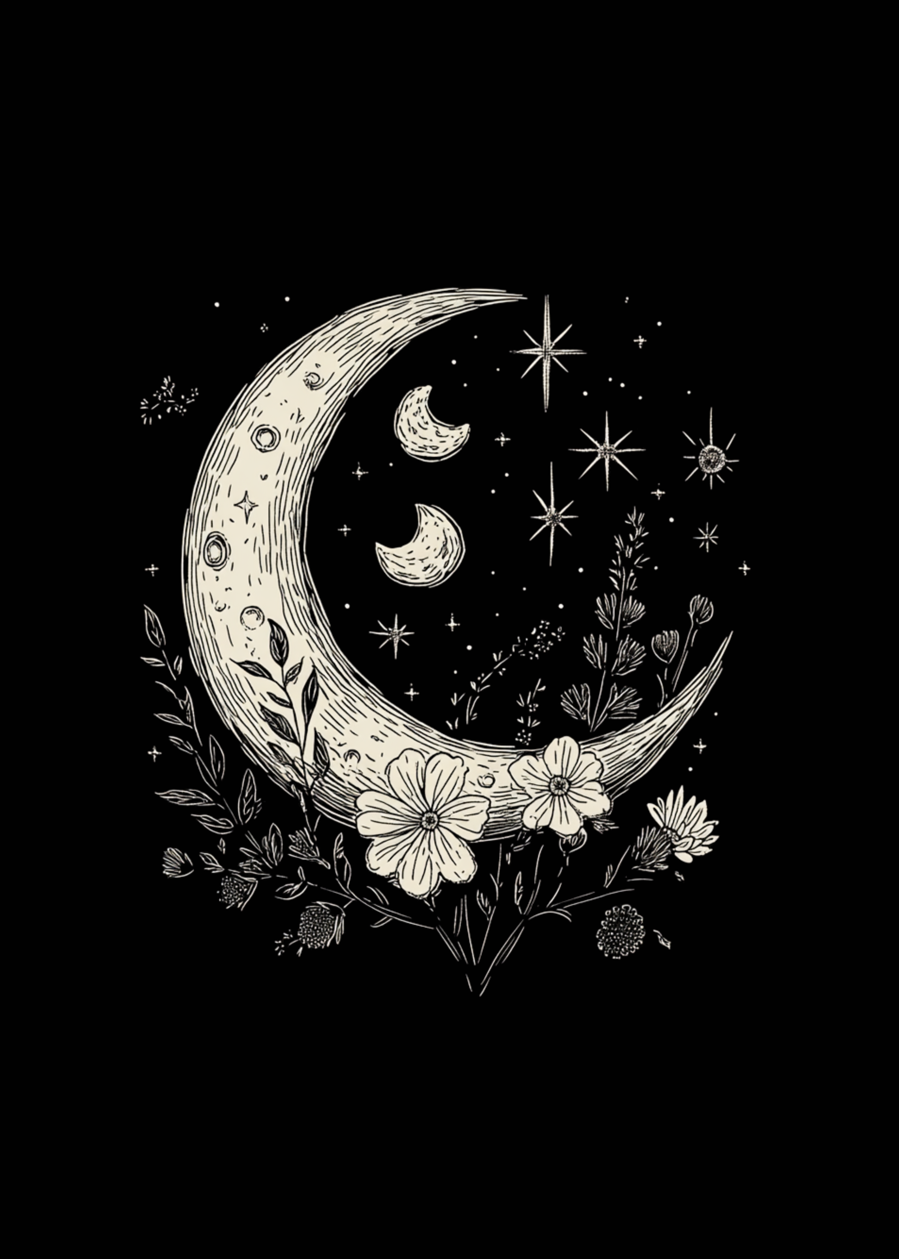 Moons and Stars Boho Flowers Vintage Unisex Bamboo/Cotton Graphic T-Shirt - The7Letter