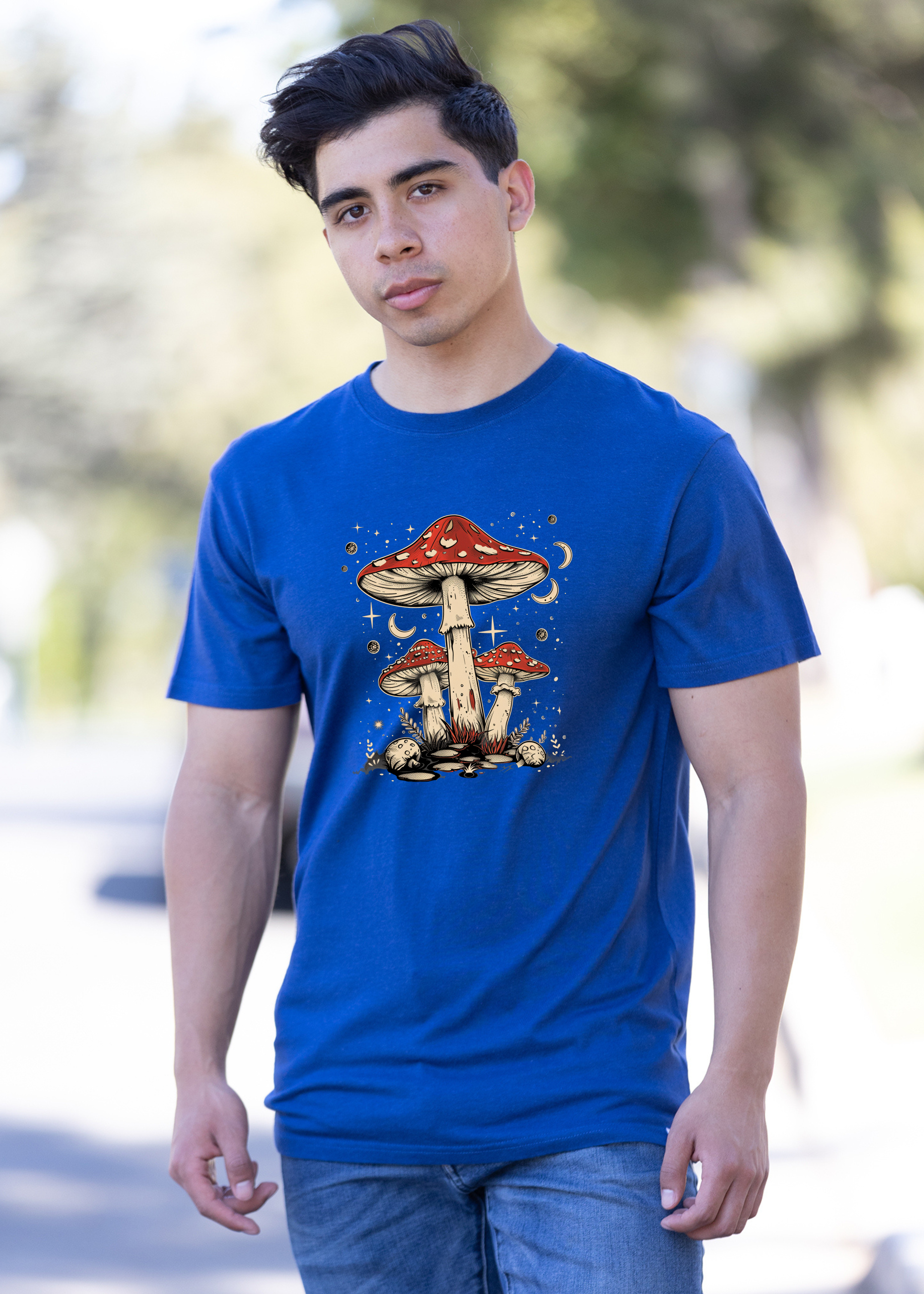 Boho Retro Hippie Mushrooms Natural Unisex Bamboo/Cotton Graphic T-Shirt - The7Letter