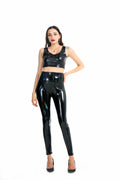 Leggings Adhésifs Miroir Très Élastiques Similicuir Taille Haute Nacrés Colorés Rouge Noir pour Femmes