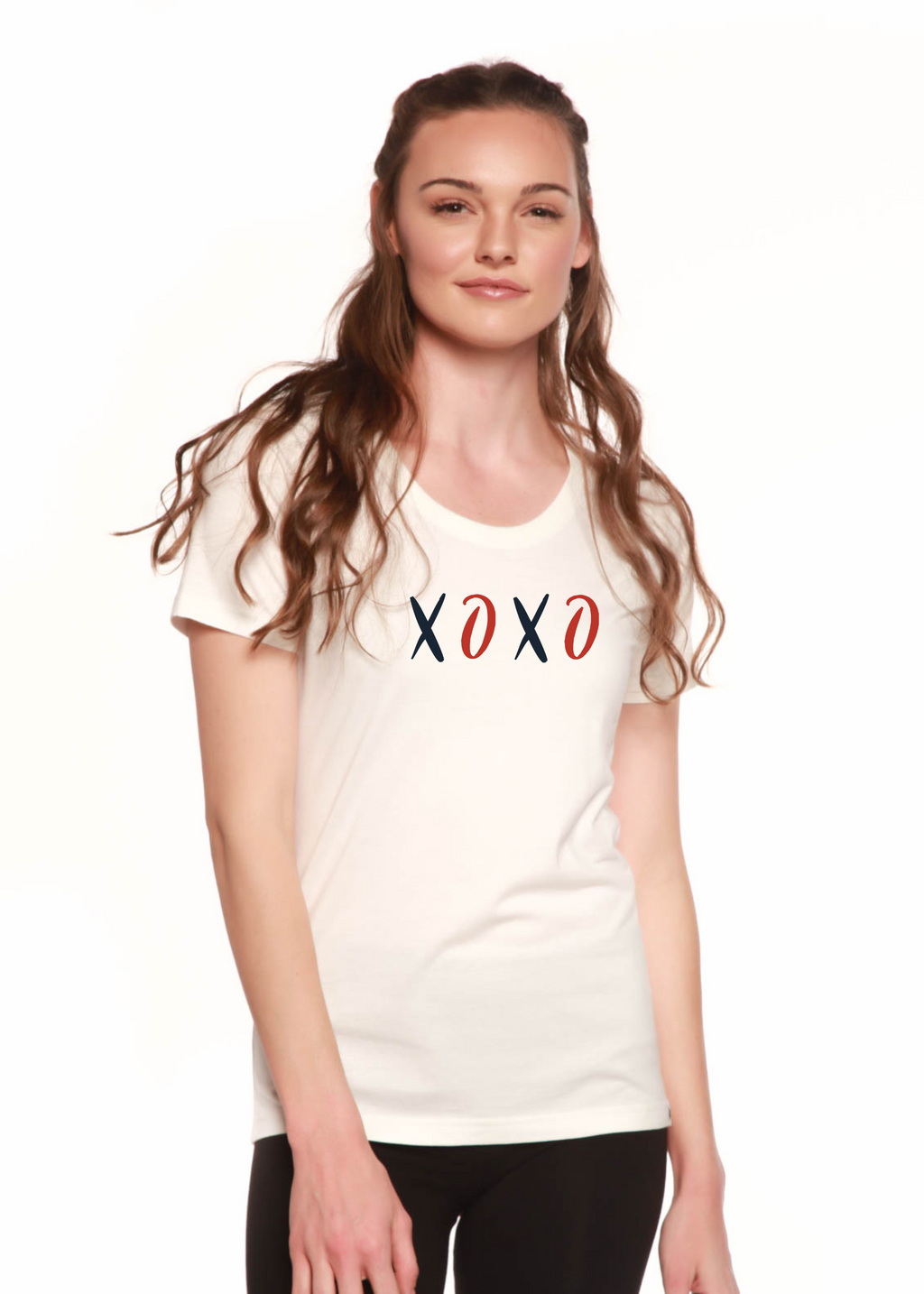 XOXO Women's Bamboo Sleeve Scoop Neck Graphic T-Shirt - The7Letter
