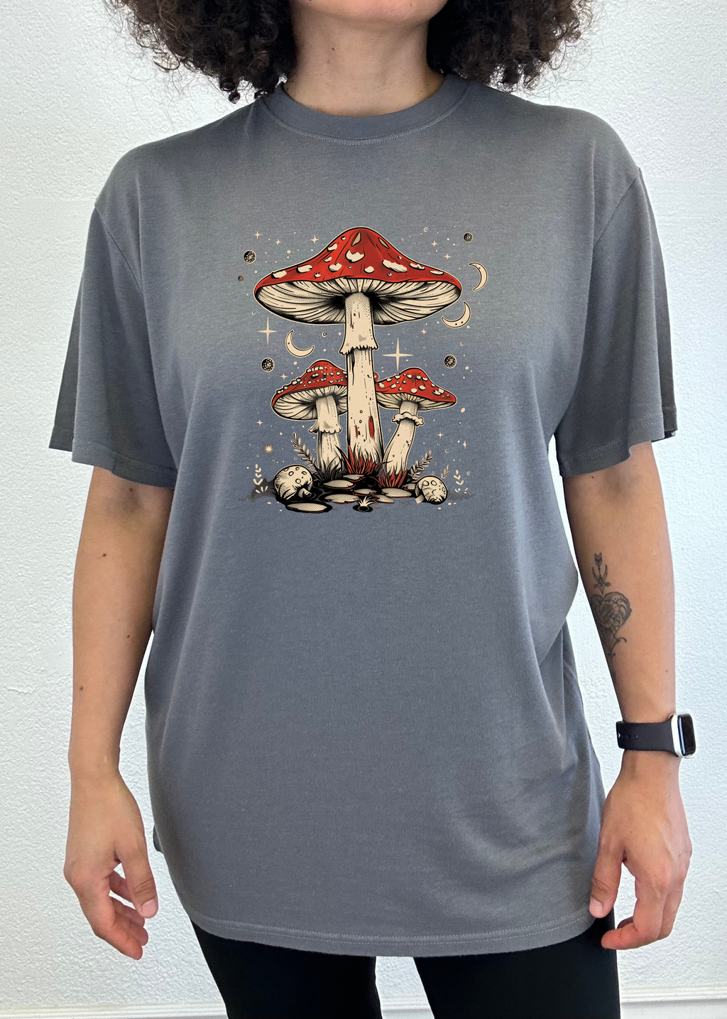 Boho Retro Hippie Mushrooms Natural Unisex Bamboo/Cotton Graphic T-Shirt - The7Letter
