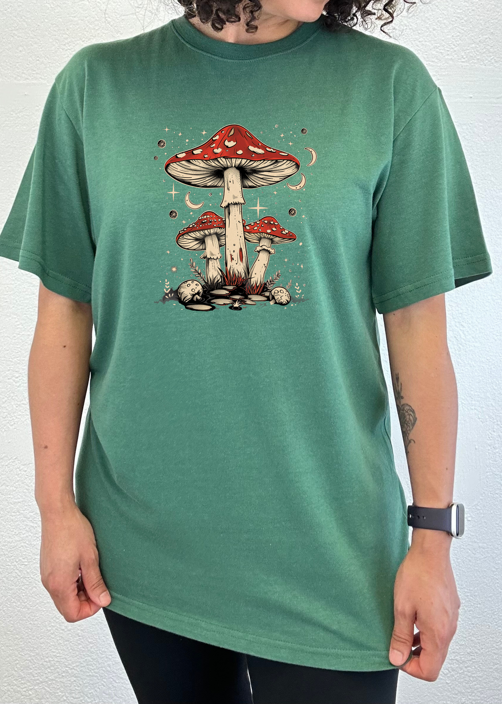 Boho Retro Hippie Mushrooms Natural Unisex Bamboo/Cotton Graphic T-Shirt - The7Letter