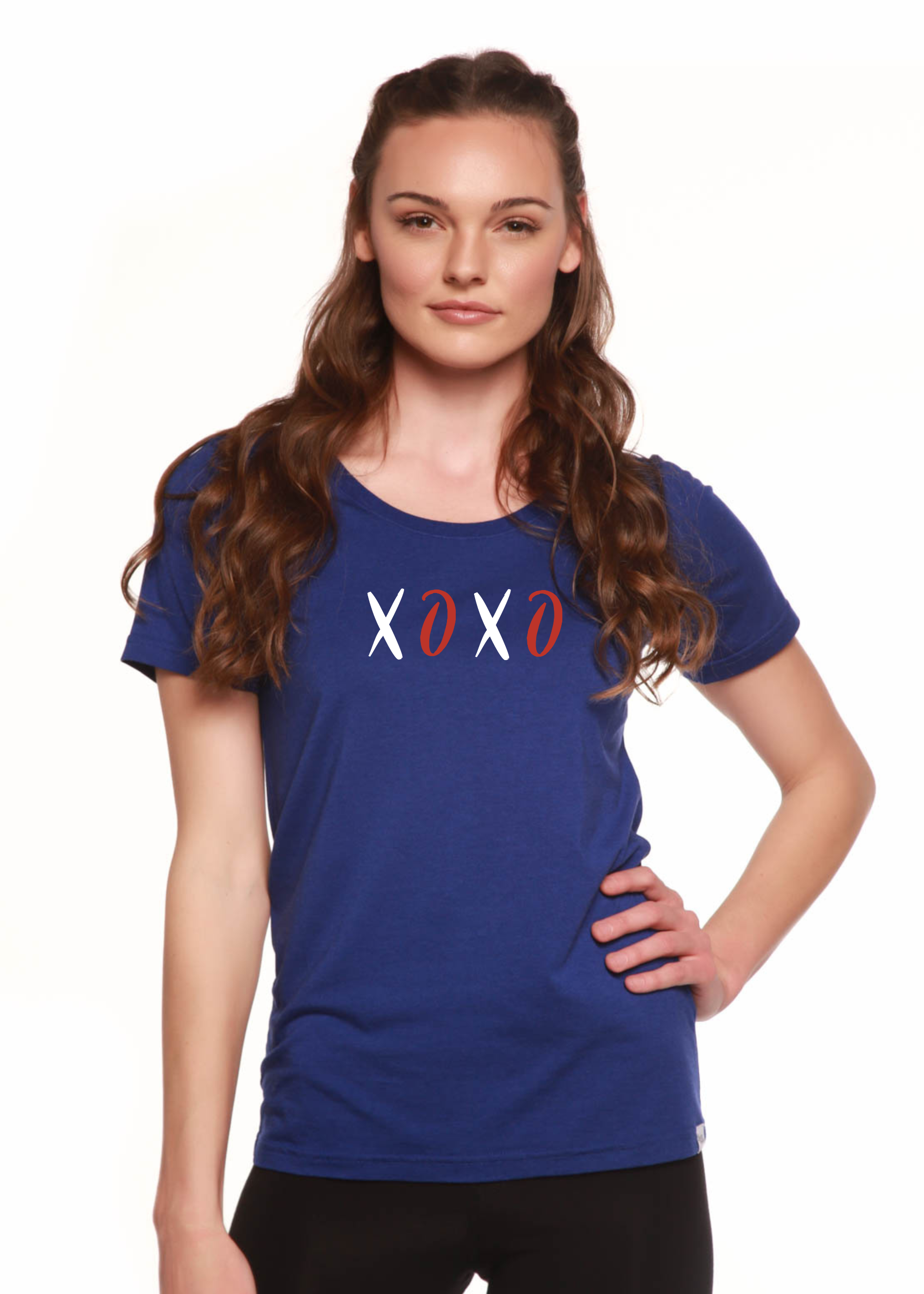 XOXO Women's Bamboo Sleeve Scoop Neck Graphic T-Shirt - The7Letter