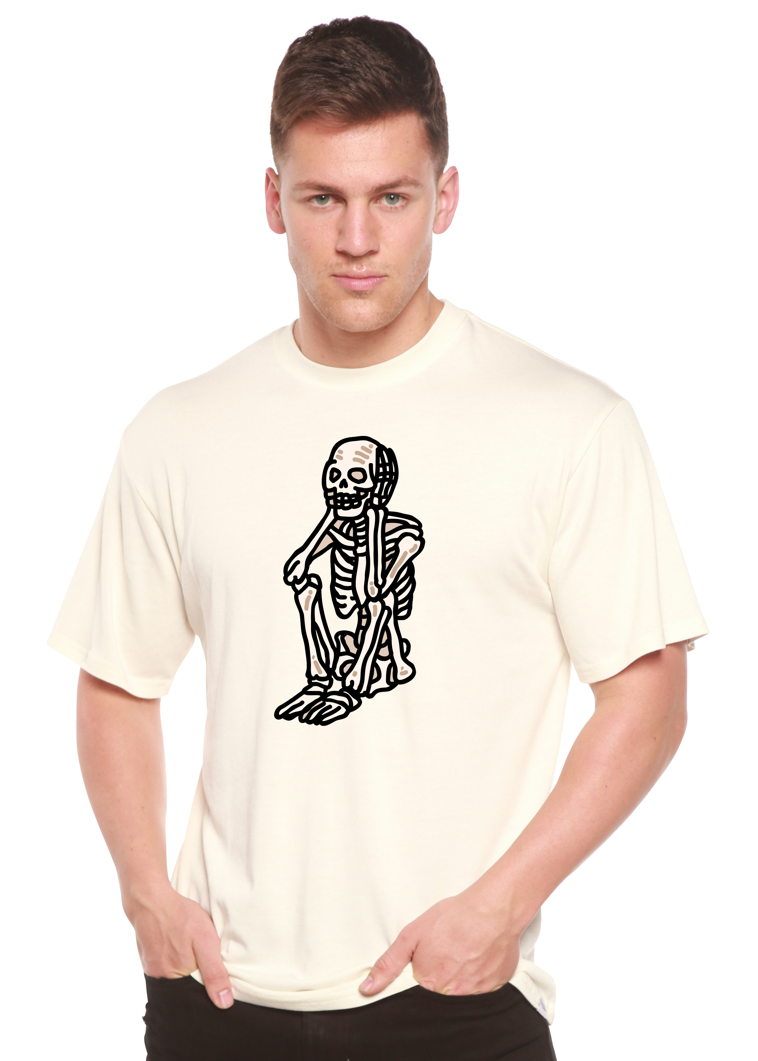Sad Skeleton Halloween Unisex Bamboo Viscose/Organic Cotton Short Sleeve Graphic T-Shirt - The7Letter