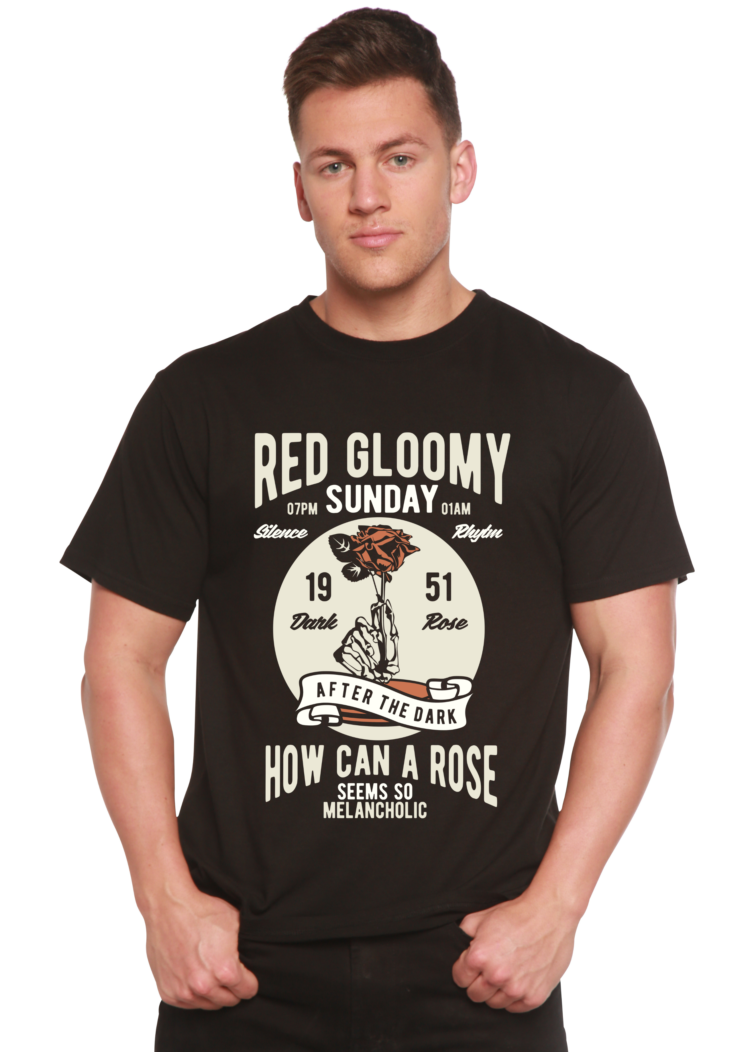 Red Gloomy Spun Bamboo® Men's Bamboo Viscose/Organic Cotton Short Sleeve Graphic T-Shirt - The7Letter