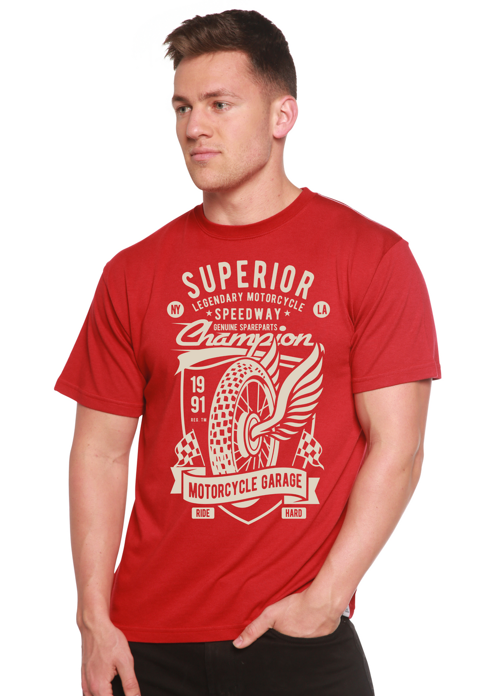 Superior Motorcycle Spun Bamboo® Men's Bamboo Viscose/Organic Cotton Short Sleeve Graphic T-Shirt - The7Letter