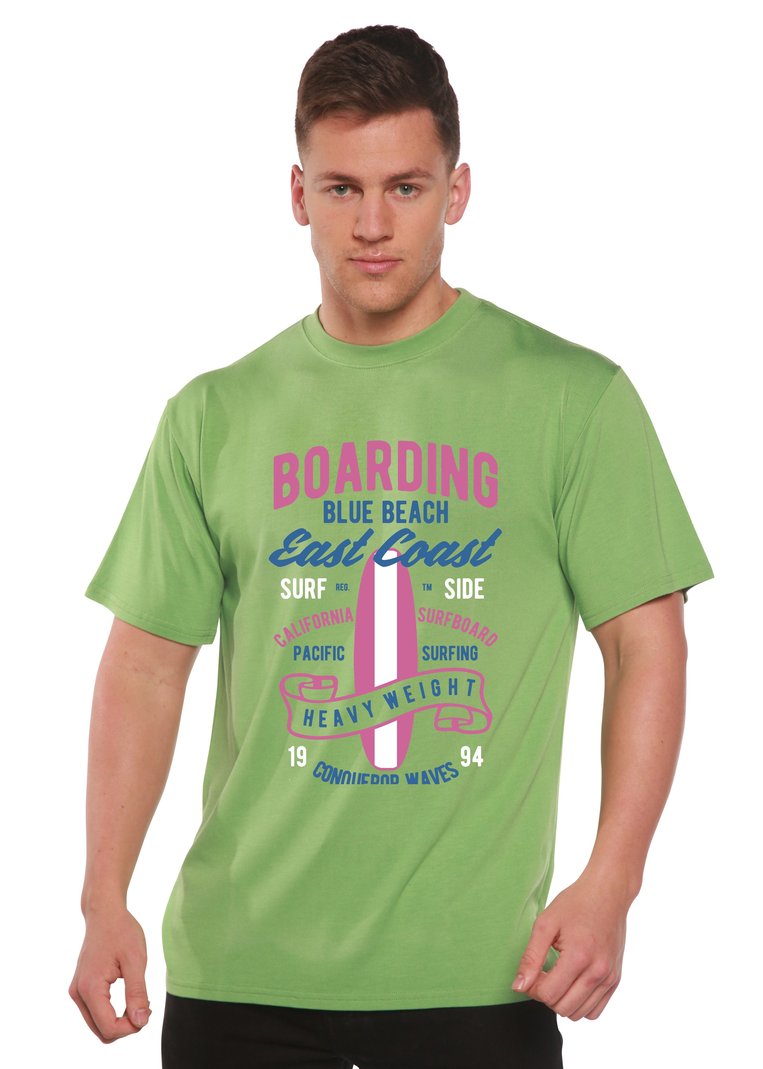 Boarding Blue Beach Men's Bamboo Viscose/Organic Cotton Short Sleeve Graphic T-Shirt - The7Letter