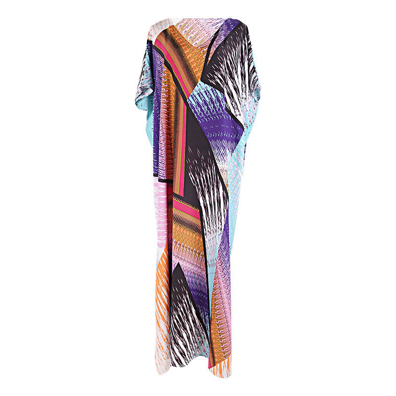 Robe longue ample à motif floral coloré et floral, chemise de protection solaire, robe de plage pour les vacances