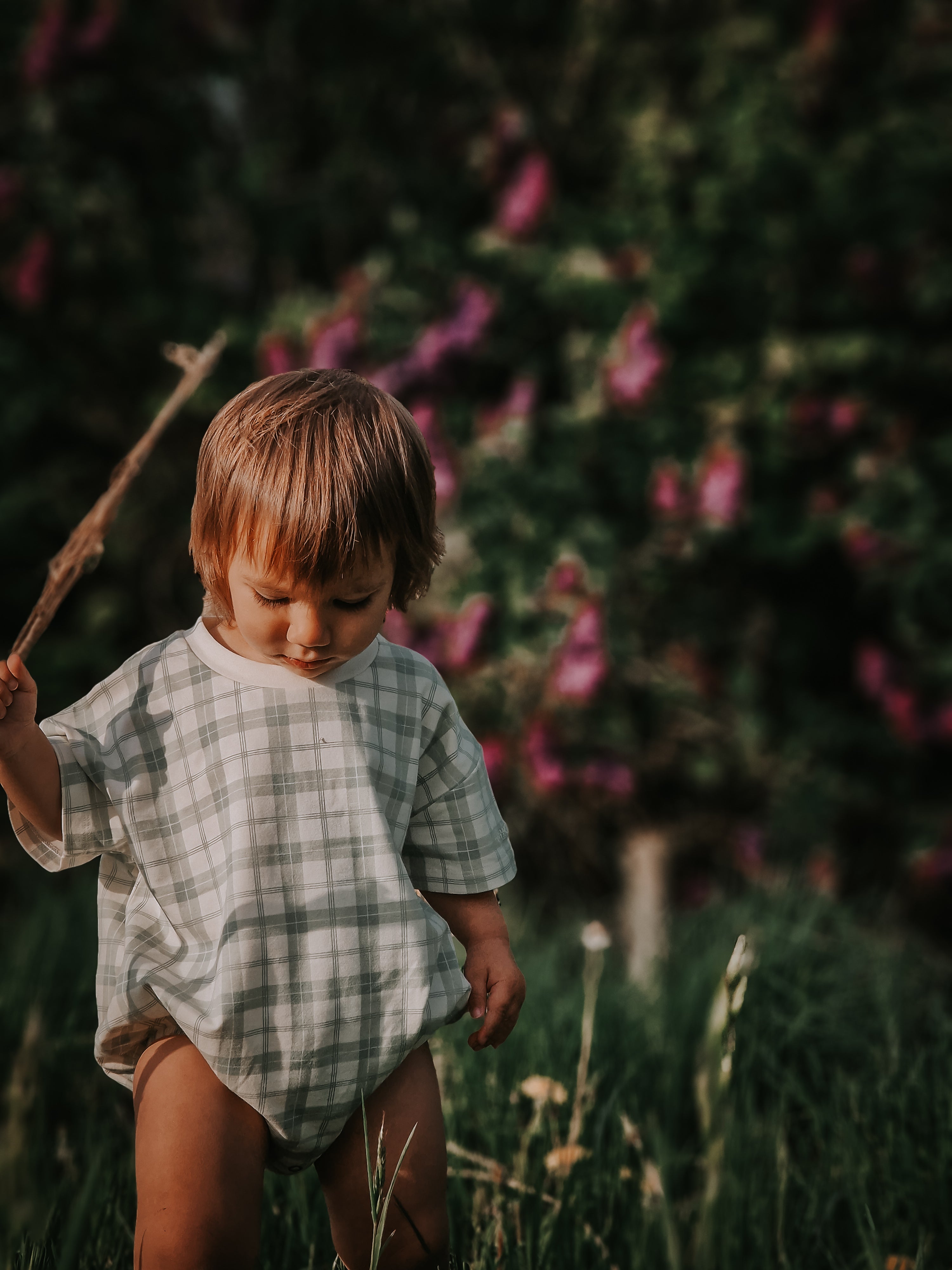 Bubble Romper | Organic Cotton Jersey - Fern Plaid - The7Letter