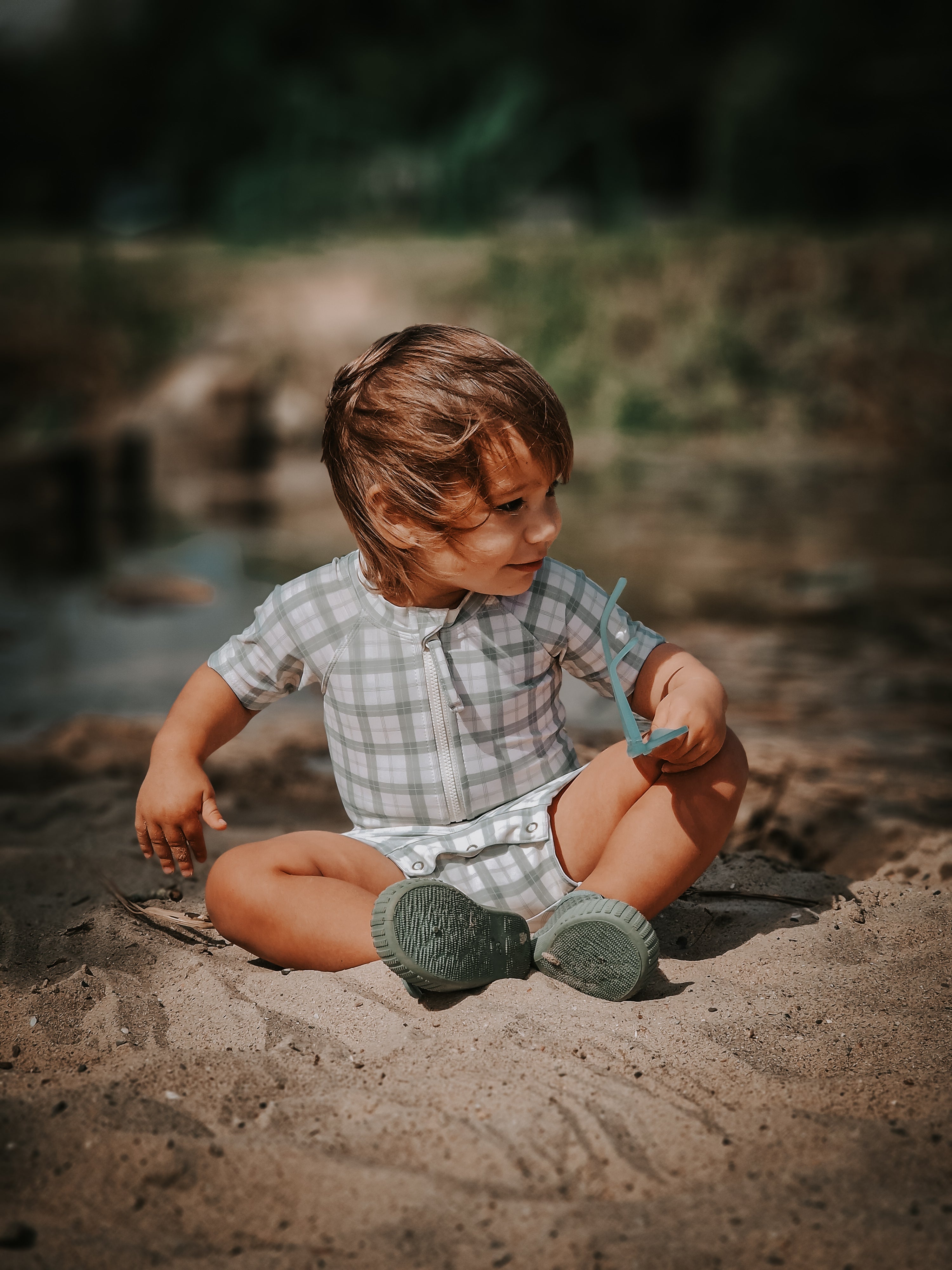 Short Sleeve Rashguard Swimsuit | UPF + Recycled - Fern Plaid - The7Letter