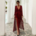 Robe de soirée à glands avec fente, manches longues, col en V profond, robe de soirée d'anniversaire sexy pour femme, robe de bal de promo formelle