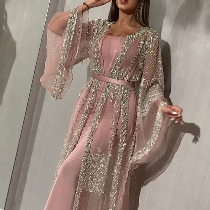 Damenbekleidung Independent Stand Bronzing Sexy Schal Zweiteiler Cocktail-Abendkleid
