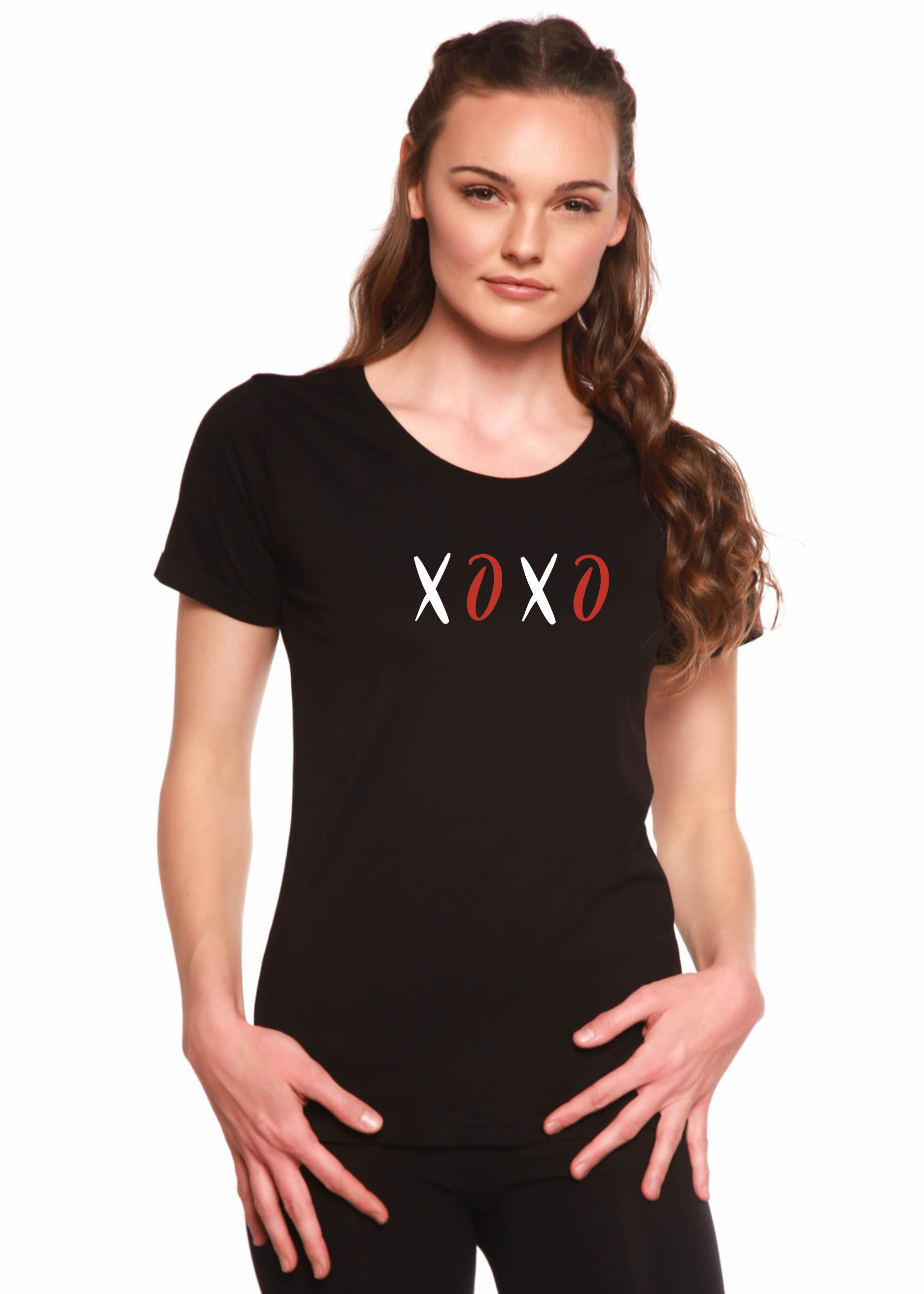 XOXO Women's Bamboo Sleeve Scoop Neck Graphic T-Shirt - The7Letter