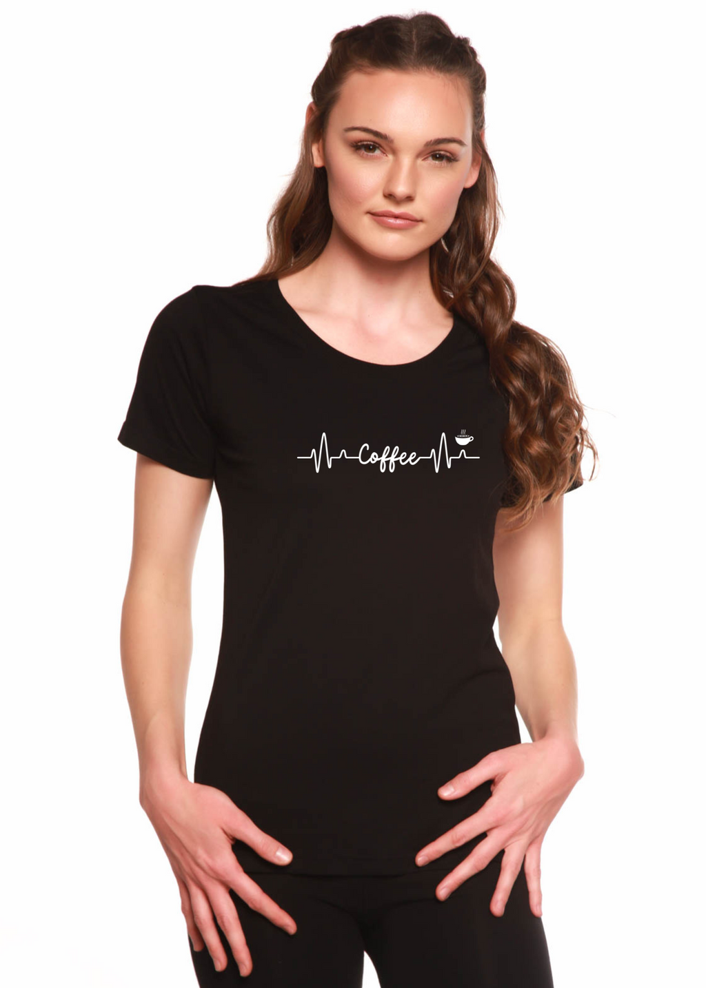 Heartbeat Coffee Printed Women's Bamboo/Cotton Short Sleeve Scoop Neck T-Shirt - The7Letter