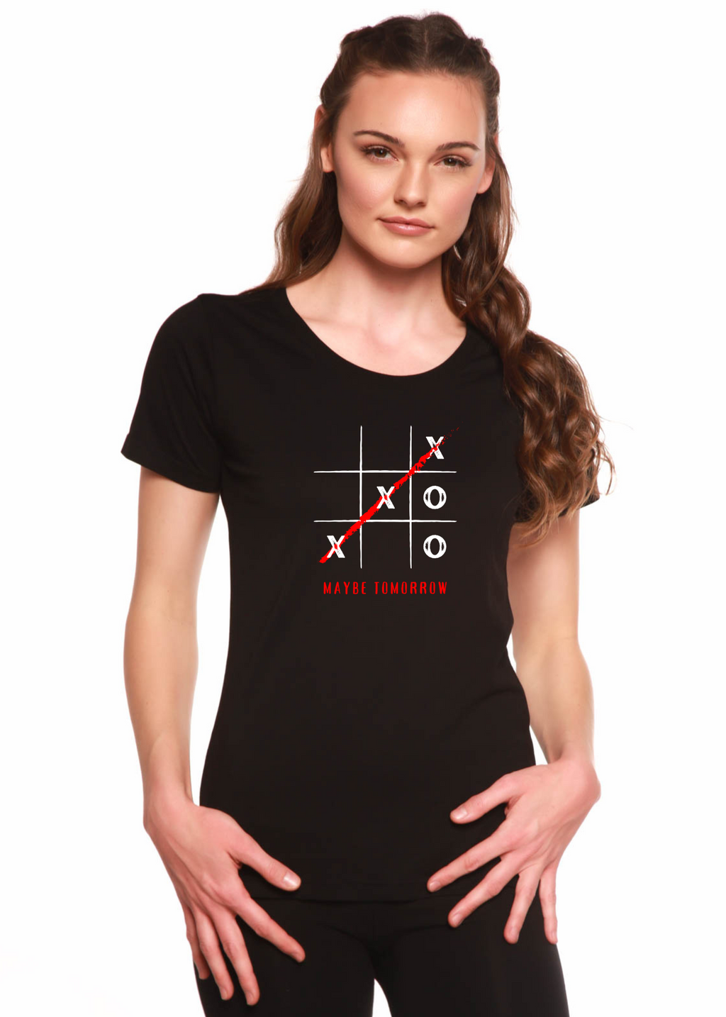 Maybe Tomorrow Women's Bamboo Sleeve Scoop Neck Graphic T-Shirt - The7Letter