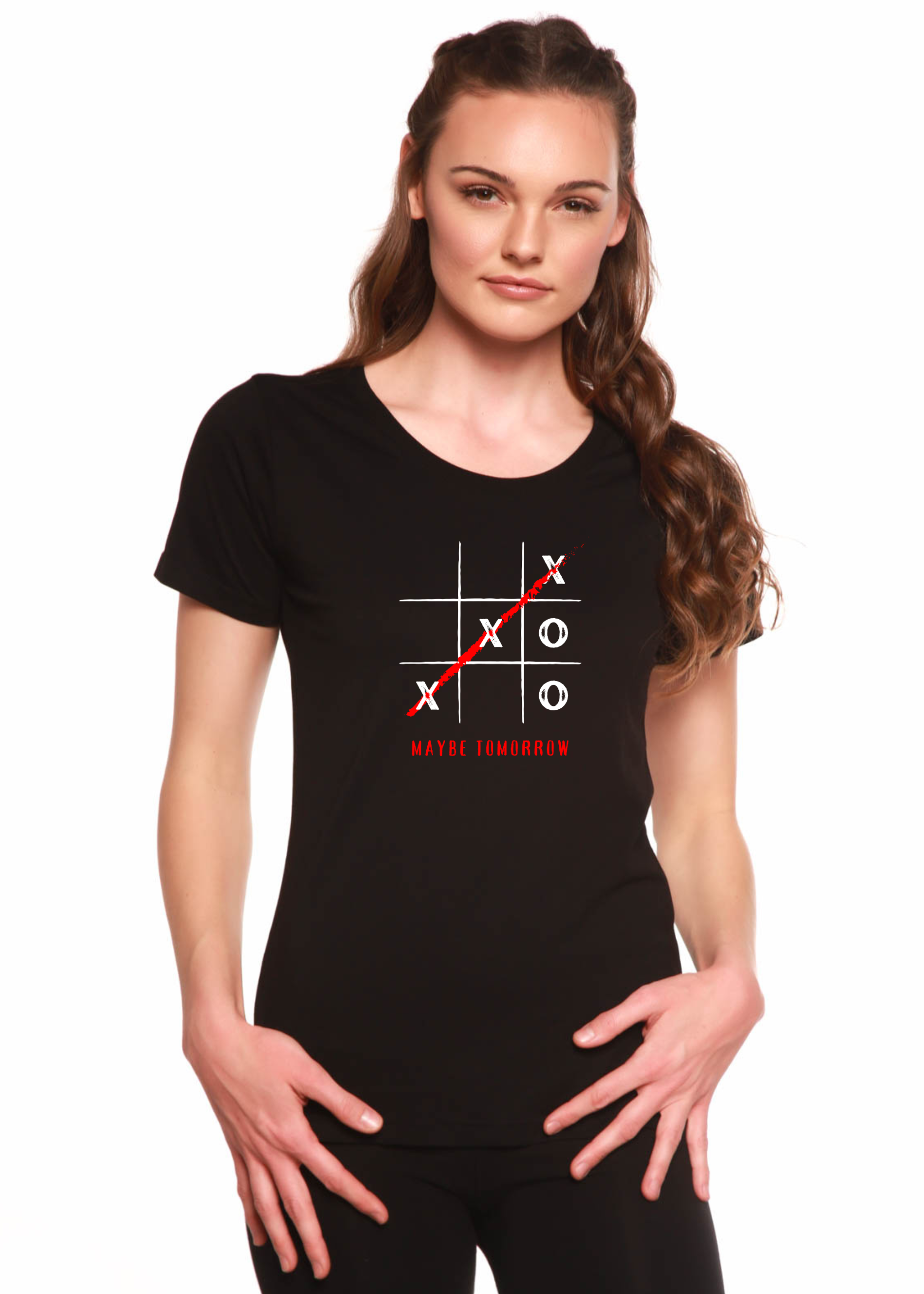 Maybe Tomorrow Women's Bamboo Sleeve Scoop Neck Graphic T-Shirt - The7Letter