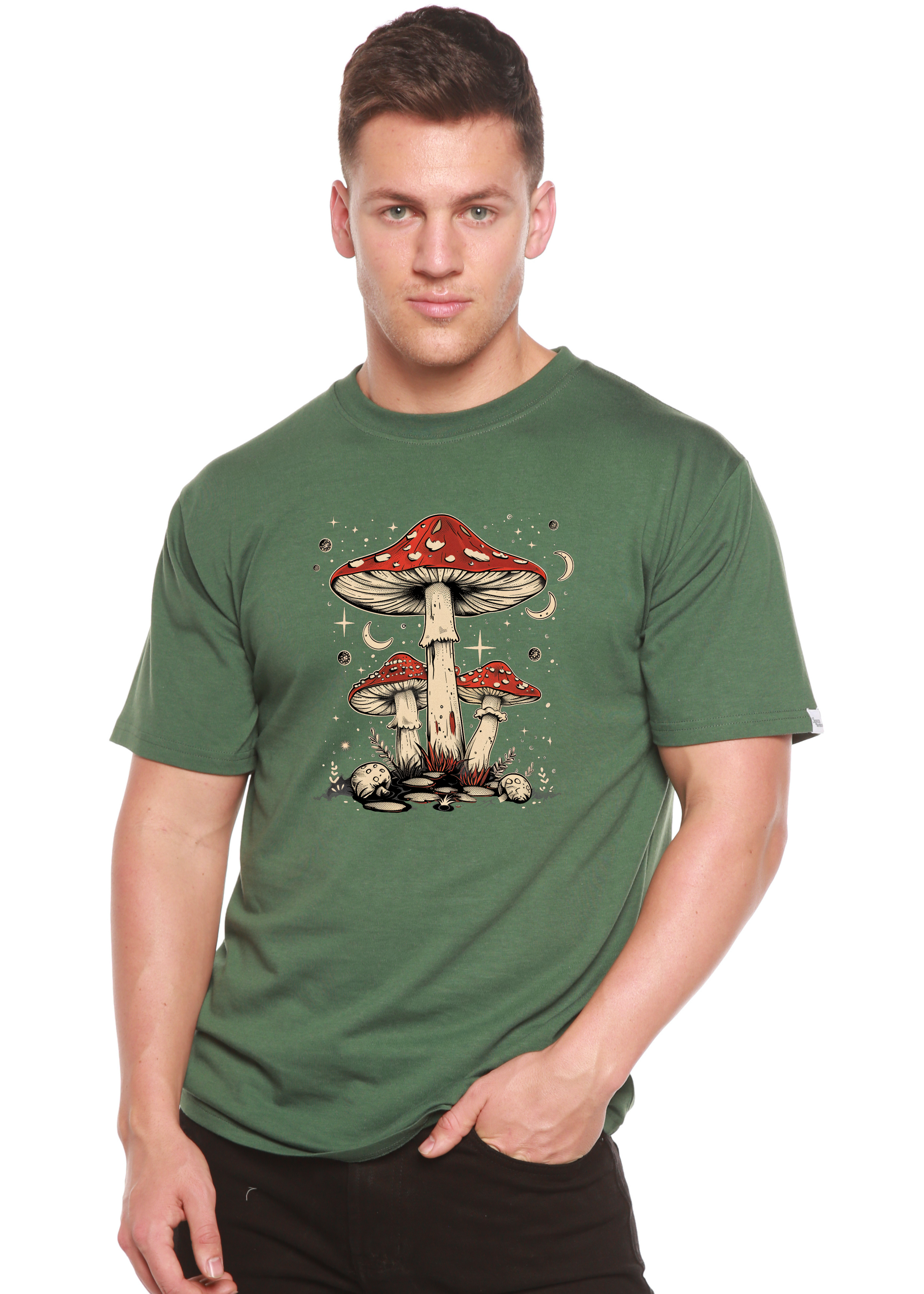 Boho Retro Hippie Mushrooms Natural Unisex Bamboo/Cotton Graphic T-Shirt - The7Letter