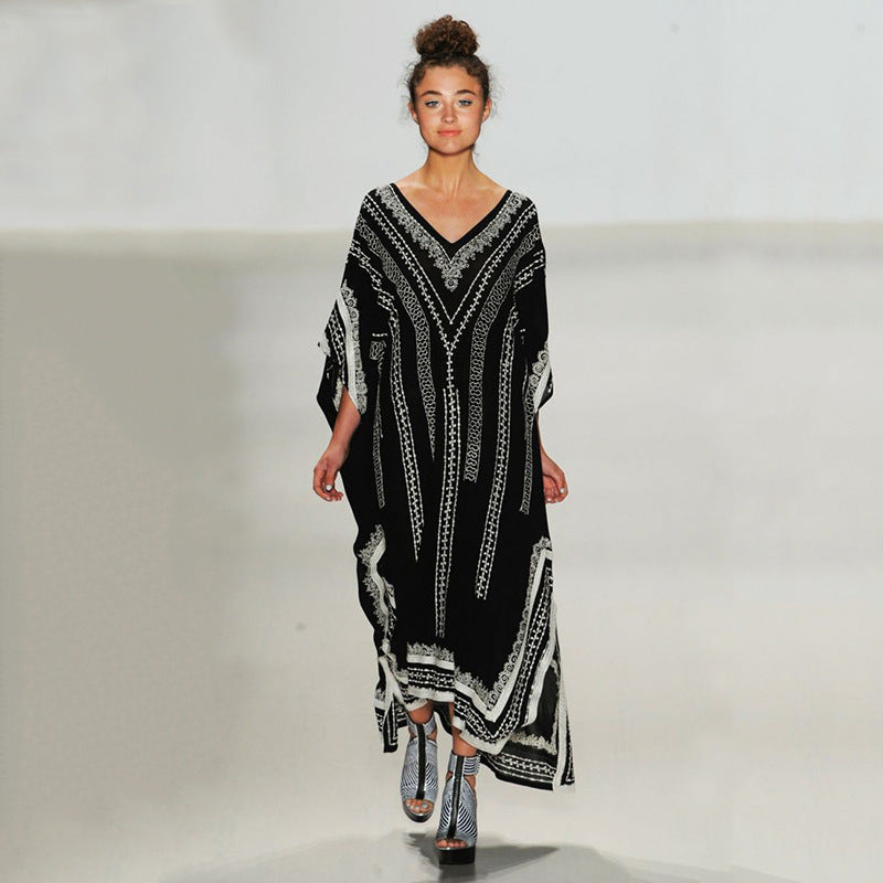 Robe de plage séchage rapide noire, grande taille, robe longue, paréo de bikini, chemise de protection solaire pour femme