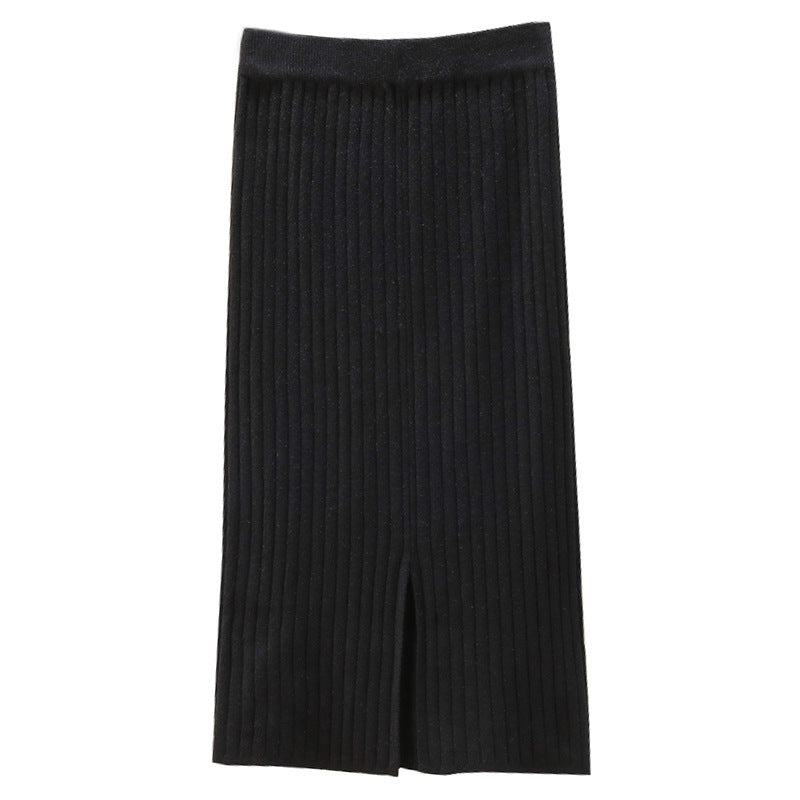 Strickrock Damen Herbst Winter mit Pullover Hohe Taille Midilang Wolle Verdickt Schlitz Hüftrock Mode