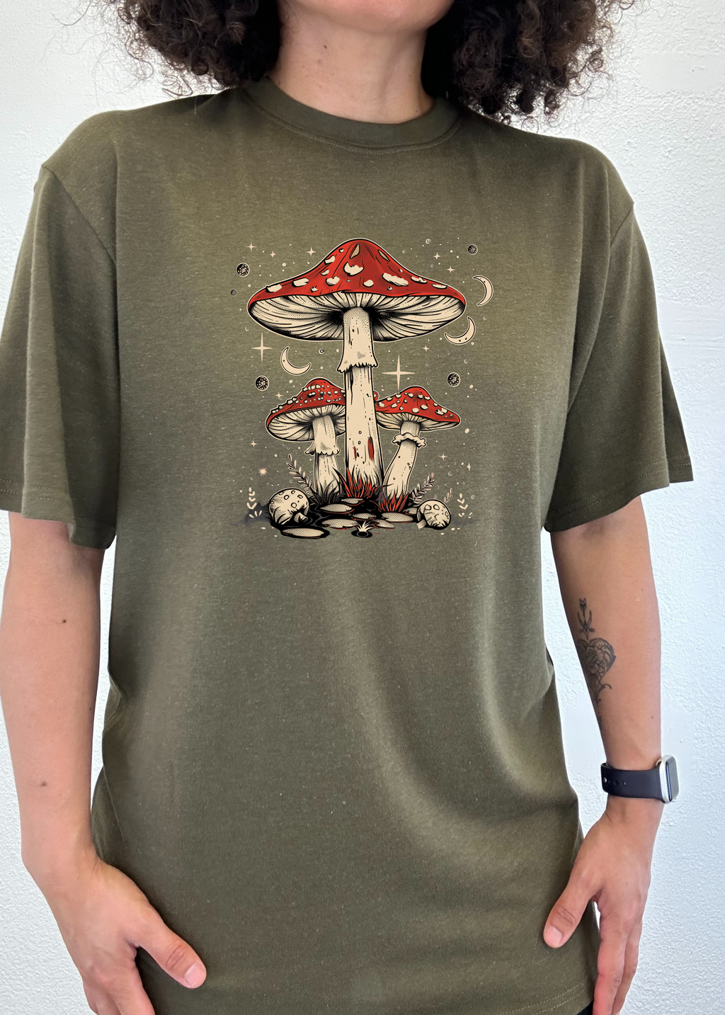Boho Retro Hippie Mushrooms Natural Unisex Bamboo/Cotton Graphic T-Shirt - The7Letter