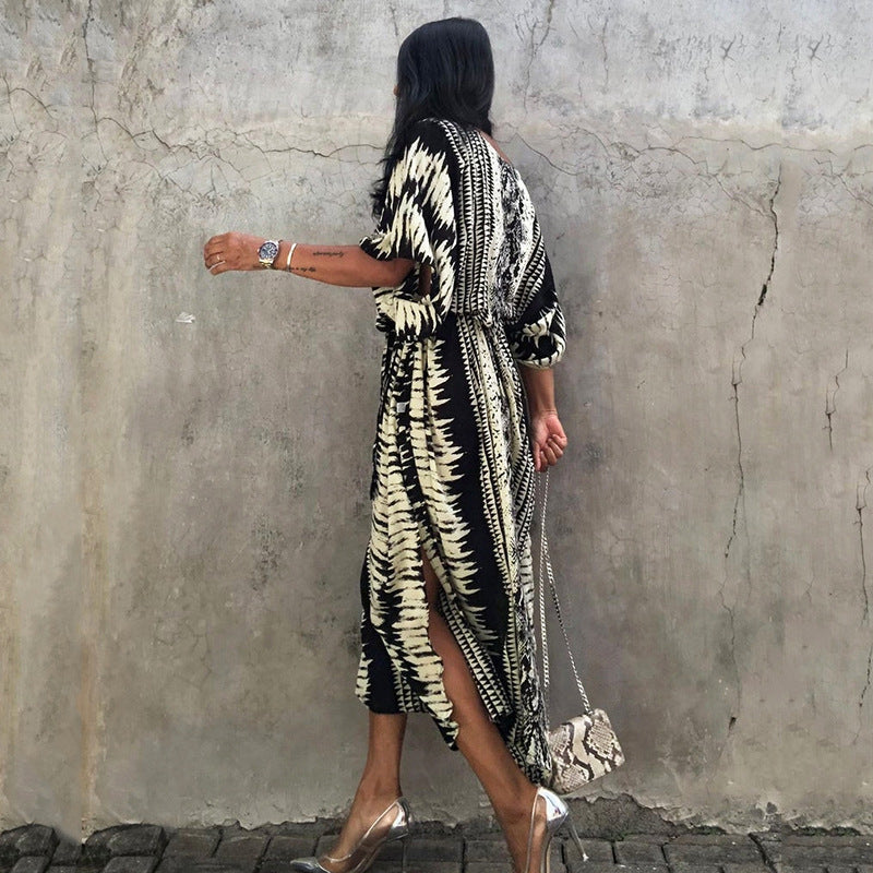 Robe longue rayonne à motif serpent, protection solaire, veste de plage, blouse, robe de vacances en bord de mer pour femme